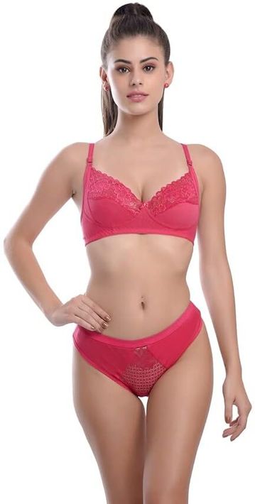 MUSTAKIN CREATION Bra & Panty Set Embellished, Floral Print Pink Lingerie Set