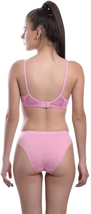 MUSTAKIN CREATION Bra & Panty Set Embellished, Floral Print Pink Lingerie Set