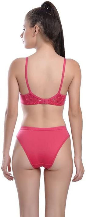 MUSTAKIN CREATION Bra & Panty Set Embellished, Floral Print Pink Lingerie Set