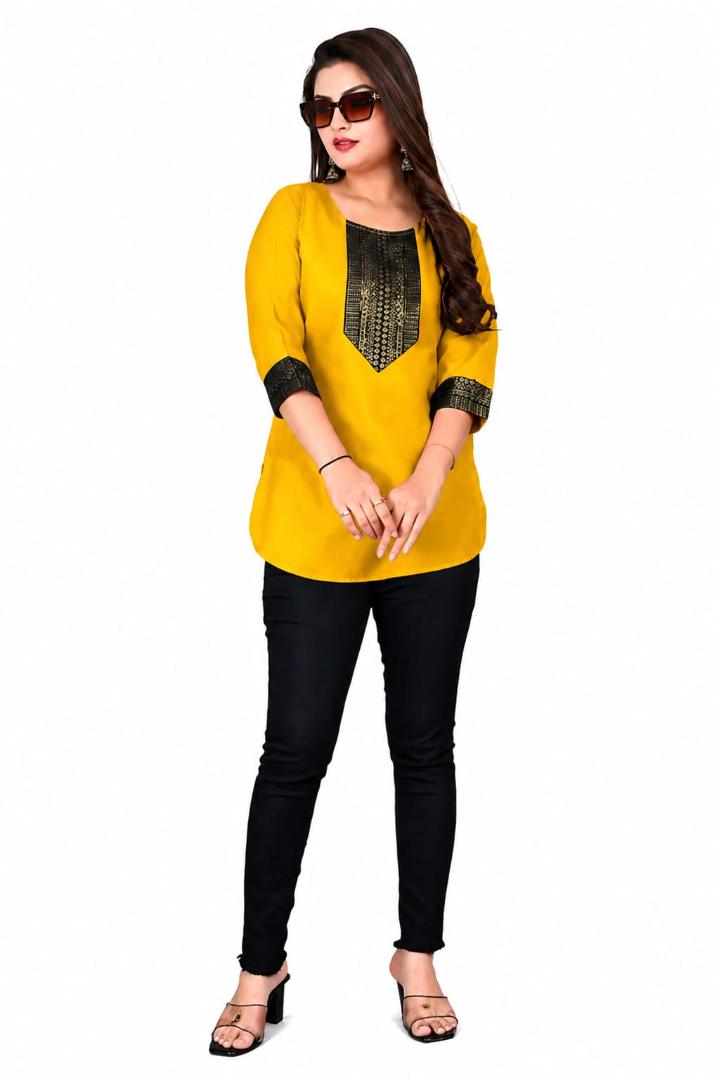 MUSTAKIN CREATION Cotton kurti. febrik leon cotton (Pack of 1) only kurti (Yellow)