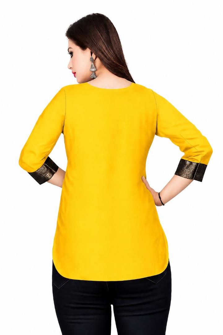 MUSTAKIN CREATION Cotton kurti. febrik leon cotton (Pack of 1) only kurti (Yellow)