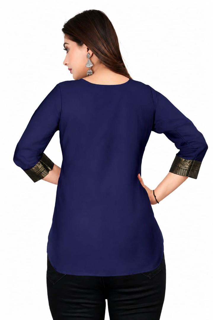 MUSTAKIN CREATION Cotton kurti. febrik leon cotton (Pack of 1) only kurti (Dark Blue)