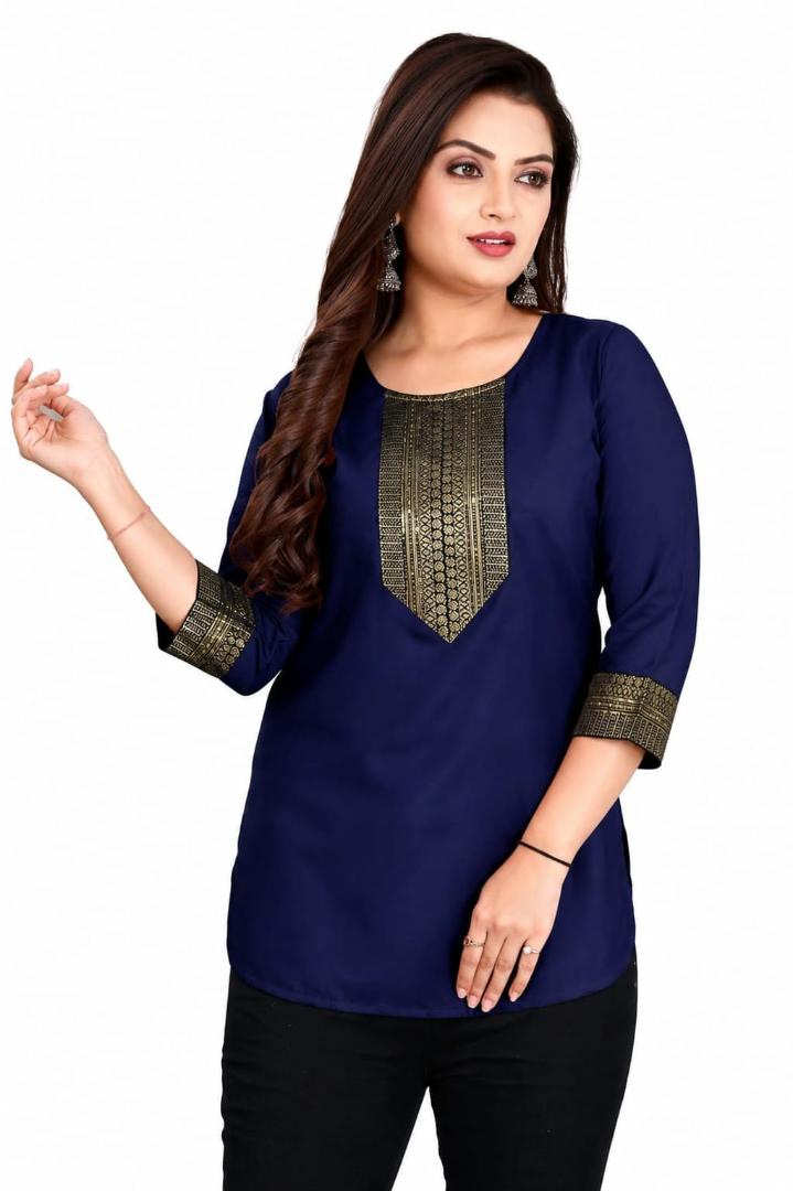 MUSTAKIN CREATION Cotton kurti. febrik leon cotton (Pack of 1) only kurti (Dark Blue)
