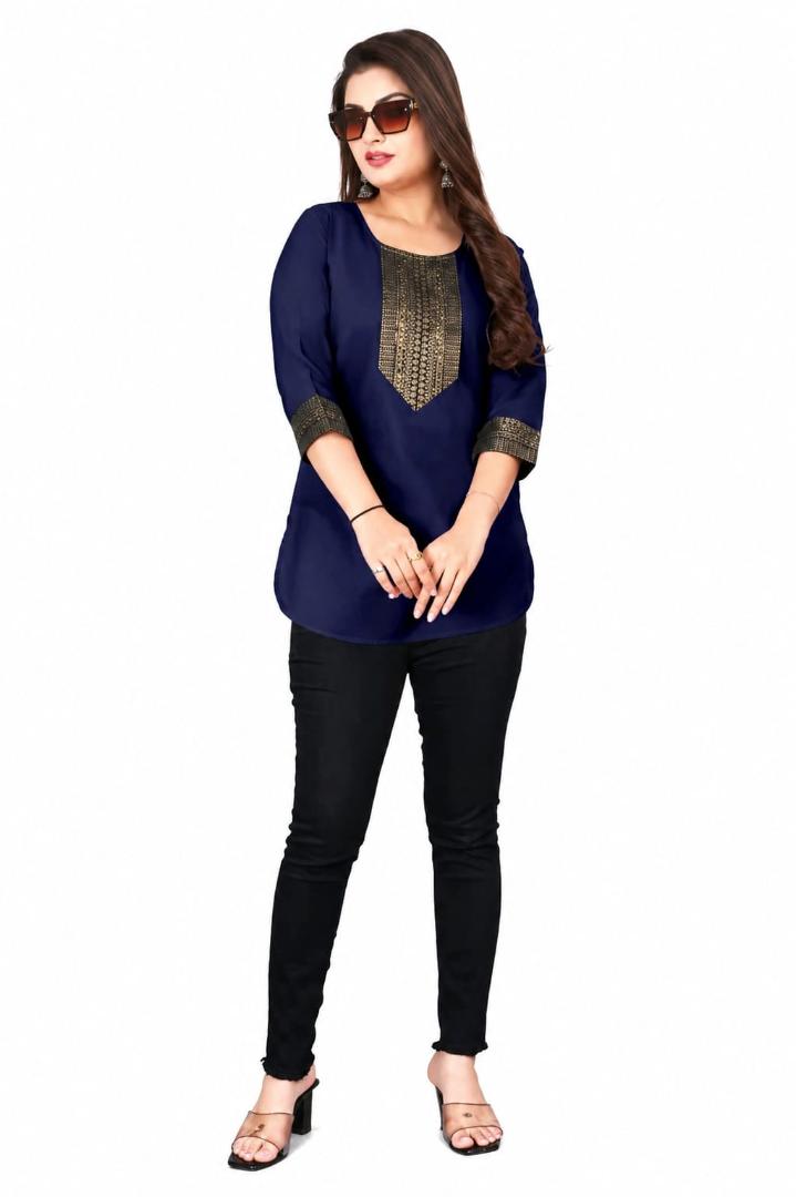 MUSTAKIN CREATION Cotton kurti. febrik leon cotton (Pack of 1) only kurti (Dark Blue)