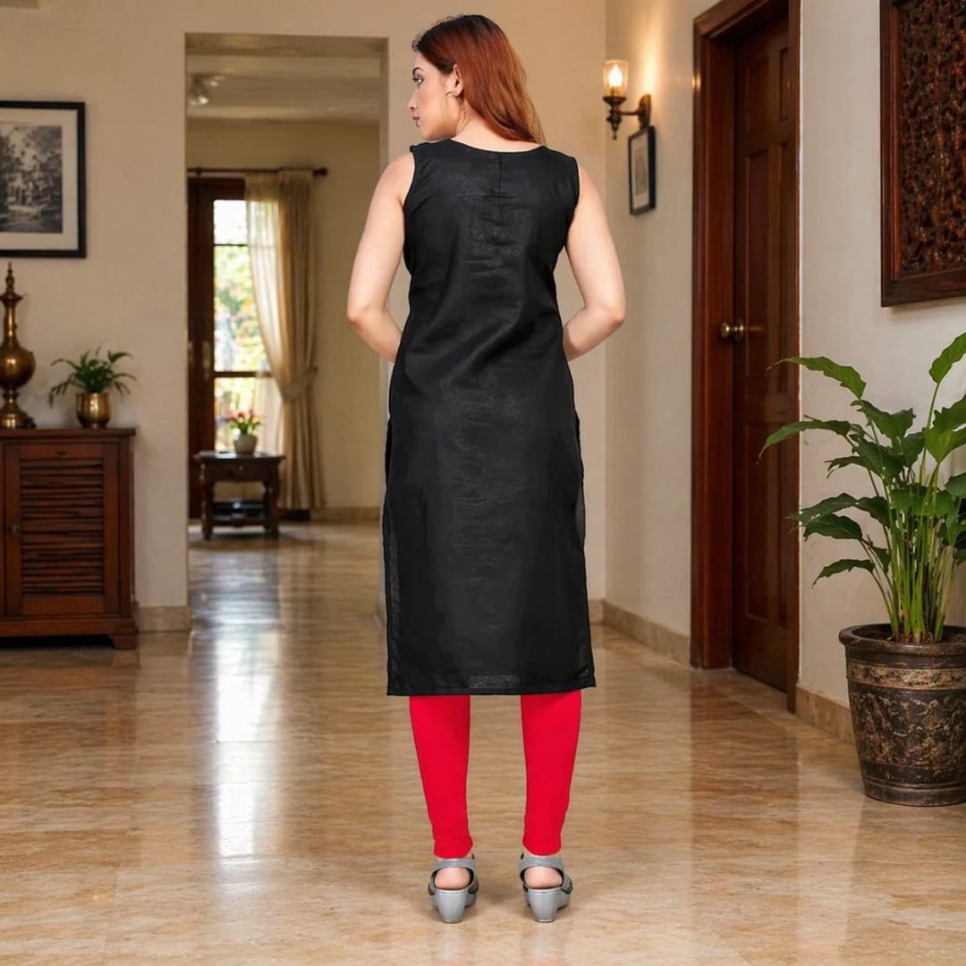 MUSTAKIN CREATION Cotton kurti. febrik leon cotton (Pack of 1) only kurti (Black)