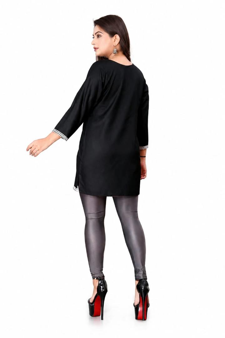 MUSTAKIN CREATION Cotton kurti. febrik leon cotton (Pack of 1) only kurti (Black)
