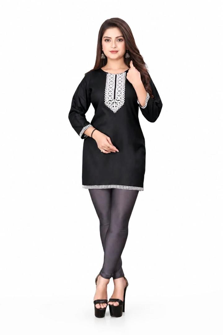 MUSTAKIN CREATION Cotton kurti. febrik leon cotton (Pack of 1) only kurti (Black)