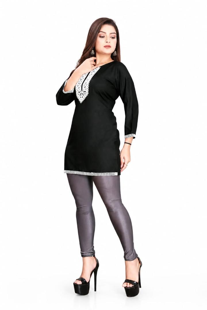 MUSTAKIN CREATION Cotton kurti. febrik leon cotton (Pack of 1) only kurti (Black)