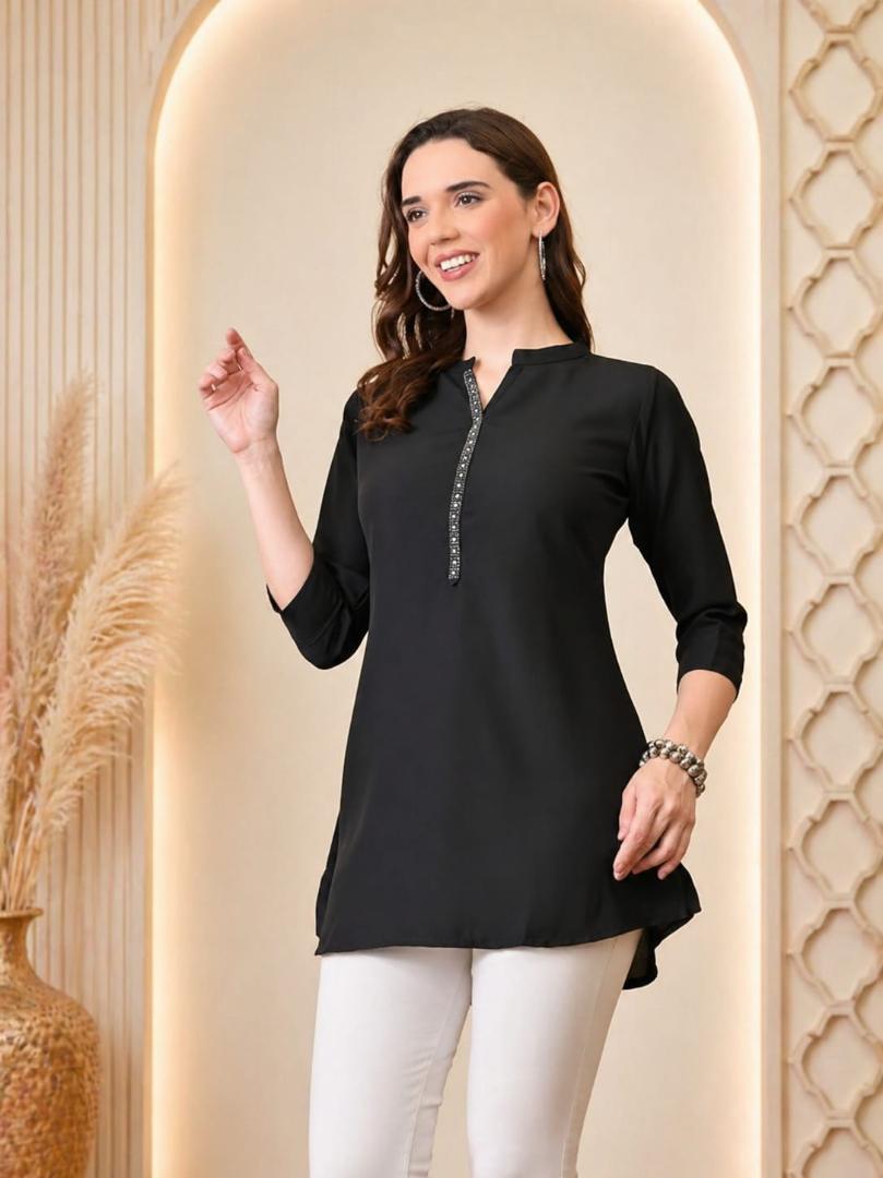 MUSTAKIN CREATION Cotton kurti. febrik leon cotton (Pack of 1) only kurti (Black)
