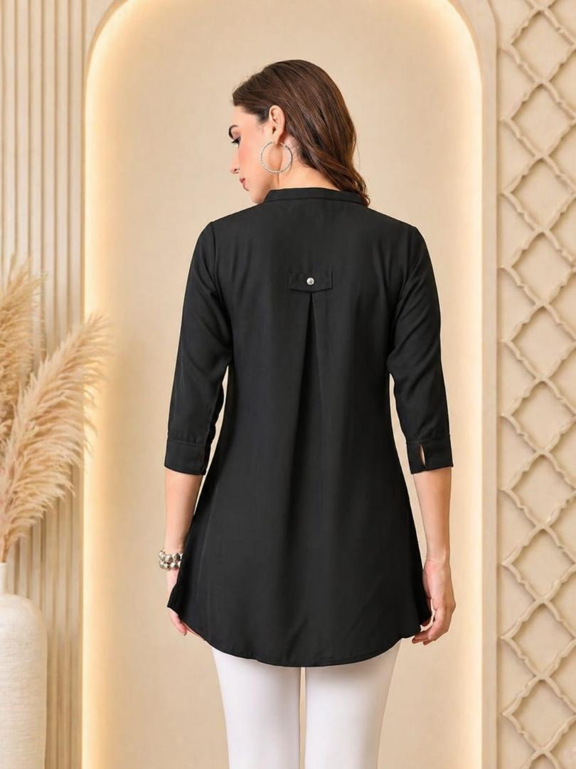 MUSTAKIN CREATION Cotton kurti. febrik leon cotton (Pack of 1) only kurti (Black)