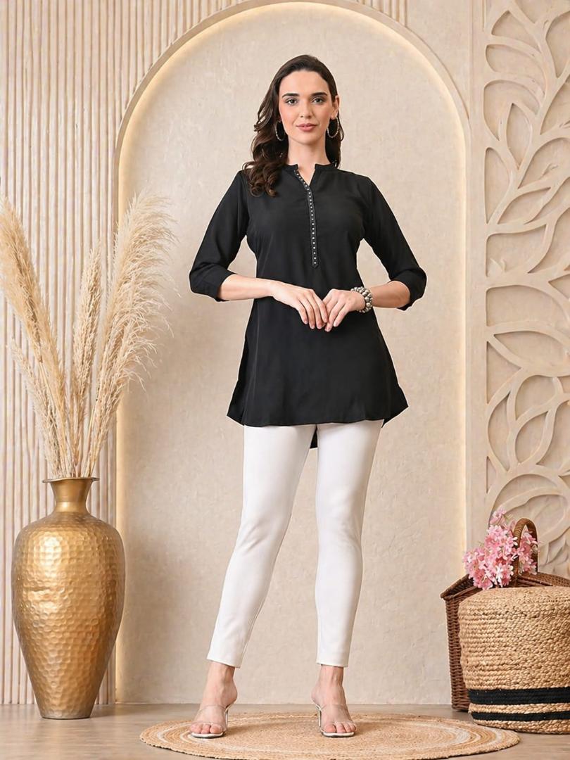 MUSTAKIN CREATION Cotton kurti. febrik leon cotton (Pack of 1) only kurti (Black)
