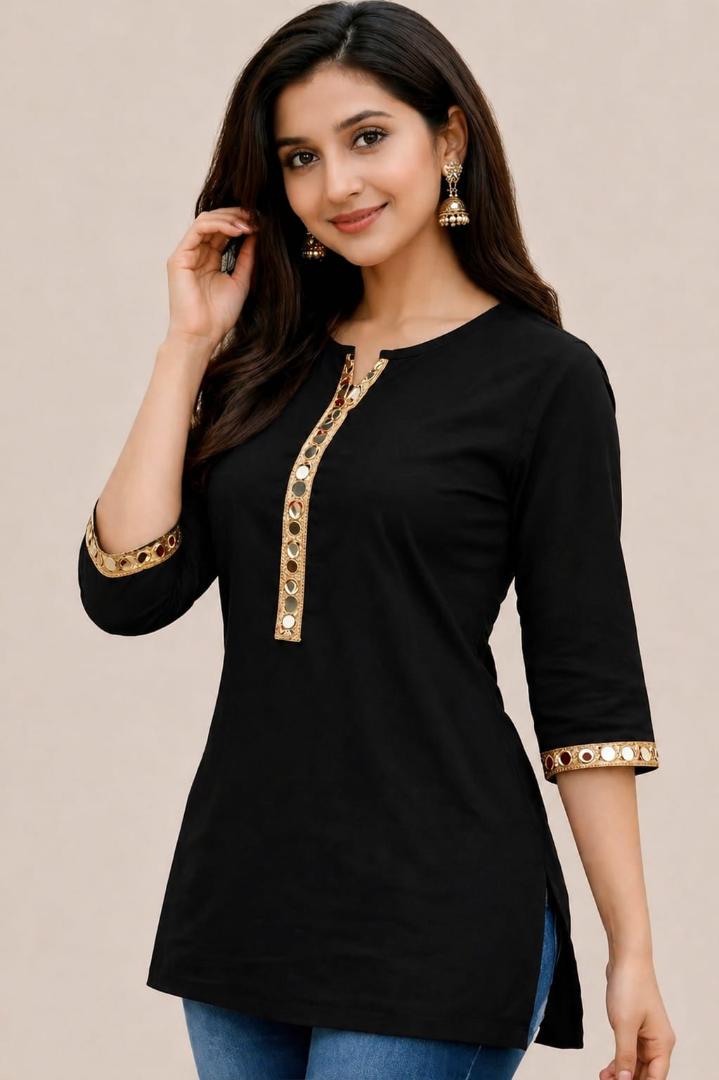 MUSTAKIN CREATION Cotton kurti. febrik leon cotton (Pack of 1) only kurti (Black)