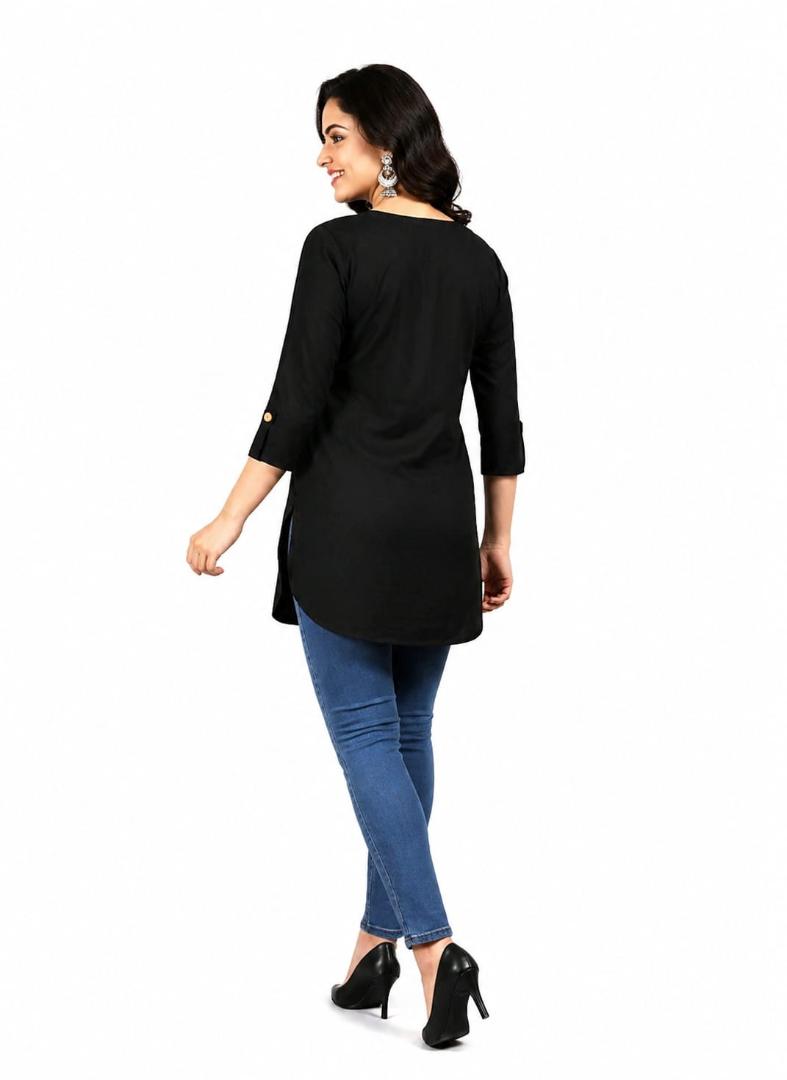 MUSTAKIN CREATION Cotton kurti. febrik leon cotton (Pack of 1) only kurti (Black)