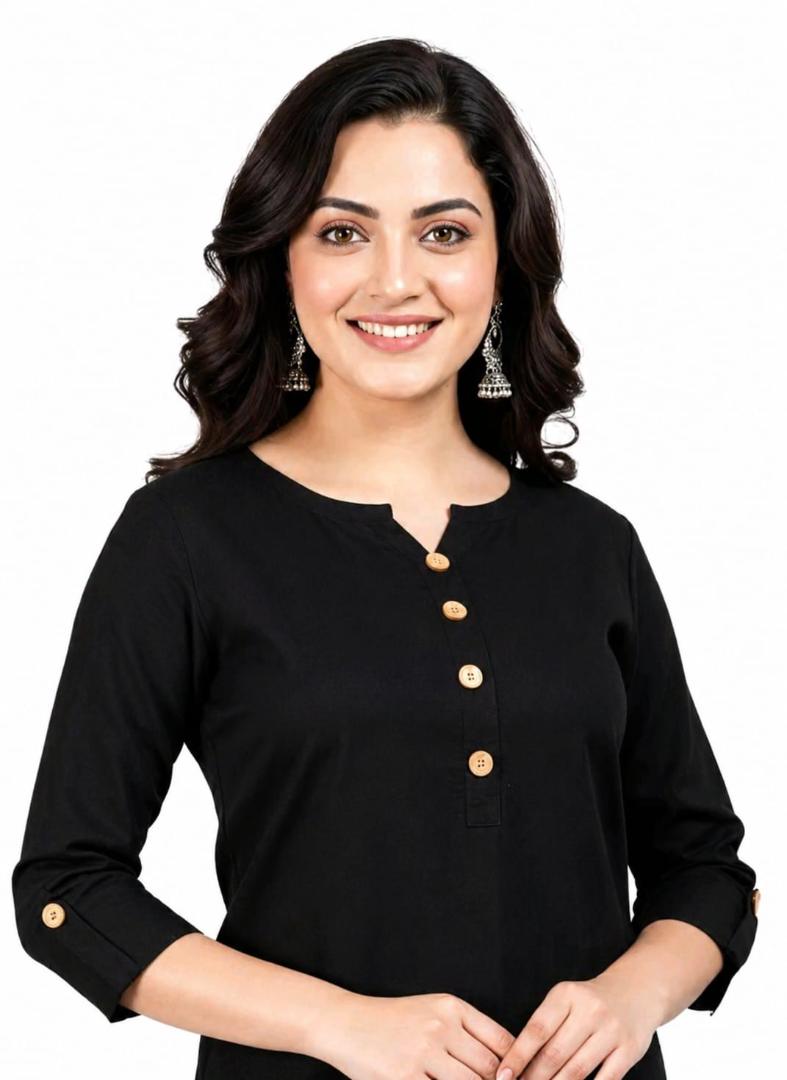 MUSTAKIN CREATION Cotton kurti. febrik leon cotton (Pack of 1) only kurti (Black)