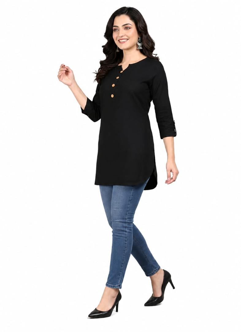 MUSTAKIN CREATION Cotton kurti. febrik leon cotton (Pack of 1) only kurti (Black)
