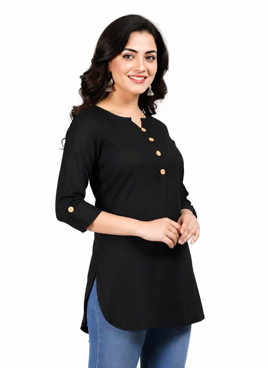 MUSTAKIN CREATION Cotton kurti. febrik leon cotton (Pack of 1) only kurti (Black)