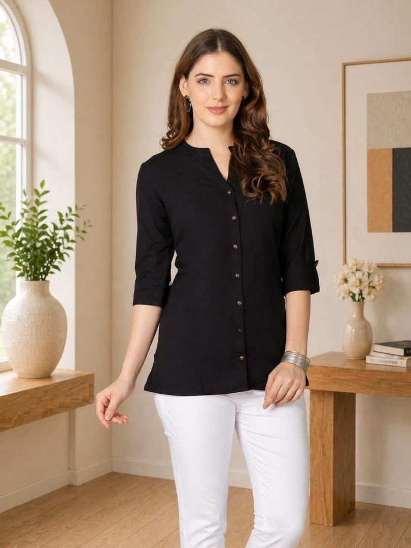 MUSTAKIN CREATION Cotton kurti. febrik leon cotton (Pack of 1) only kurti (Black)