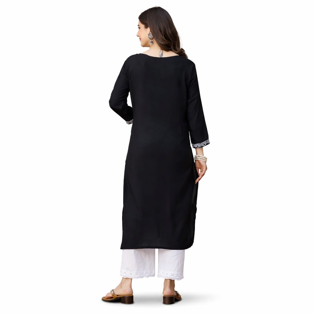MUSTAKIN CREATION Cotton kurti. febrik leon cotton (Pack of 1) only kurti (Black)