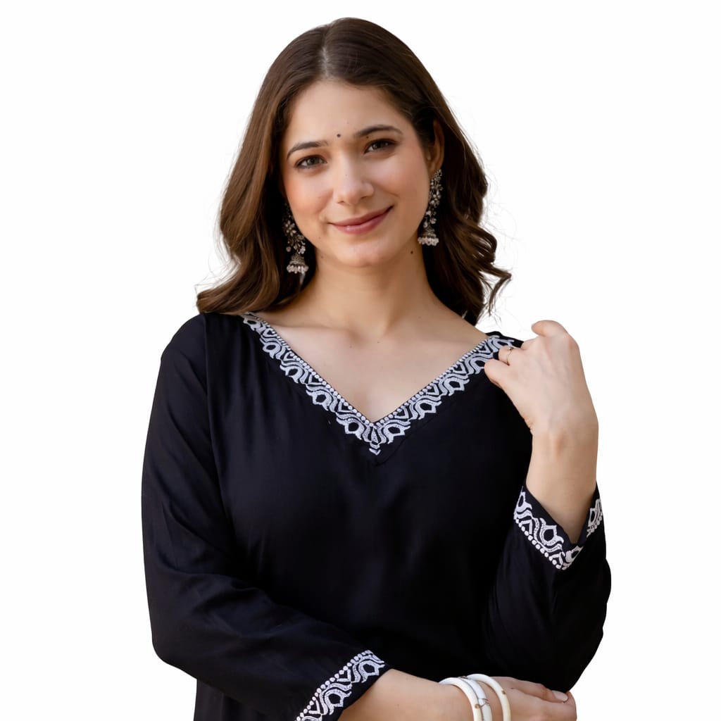 MUSTAKIN CREATION Cotton kurti. febrik leon cotton (Pack of 1) only kurti (Black)