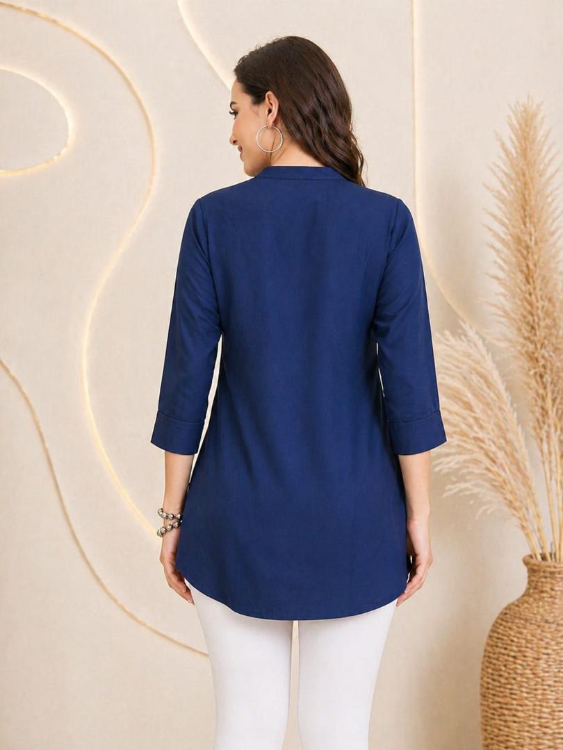 MUSTAKIN CREATION Cotton kurti. febrik leon cotton (Pack of 1) only kurti (Blue)