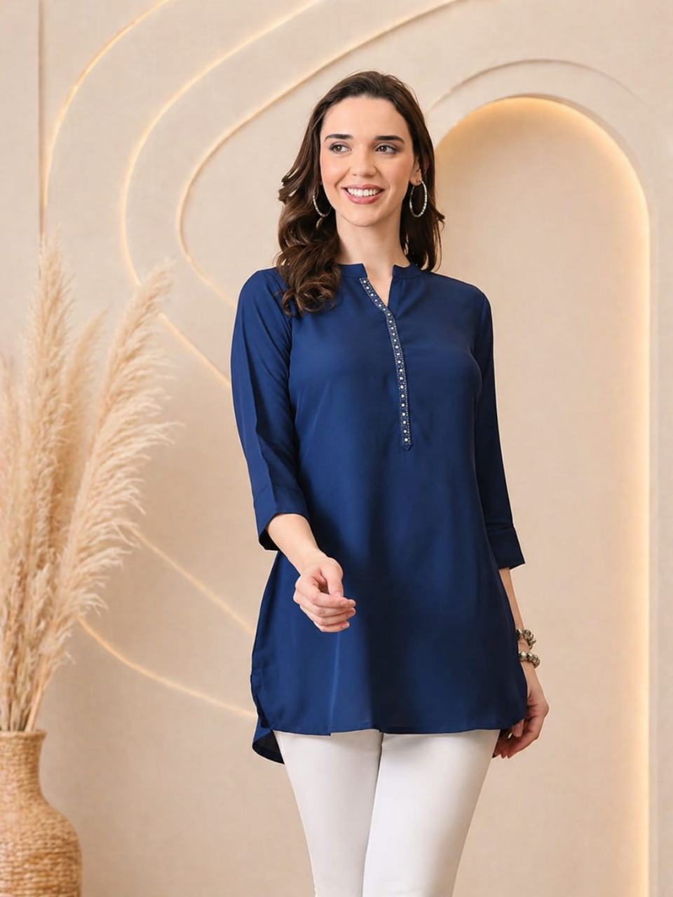 MUSTAKIN CREATION Cotton kurti. febrik leon cotton (Pack of 1) only kurti (Blue)