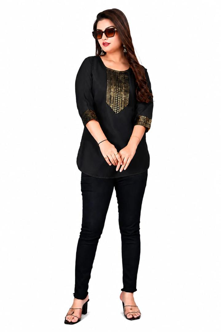MUSTAKIN CREATION Cotton kurti. febrik leon cotton (Pack of 1) only kurti (Black)