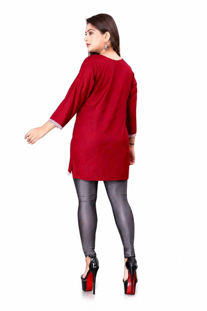 MUSTAKIN CREATION Cotton kurti. febrik leon cotton (Pack of 1) only kurti (Red)