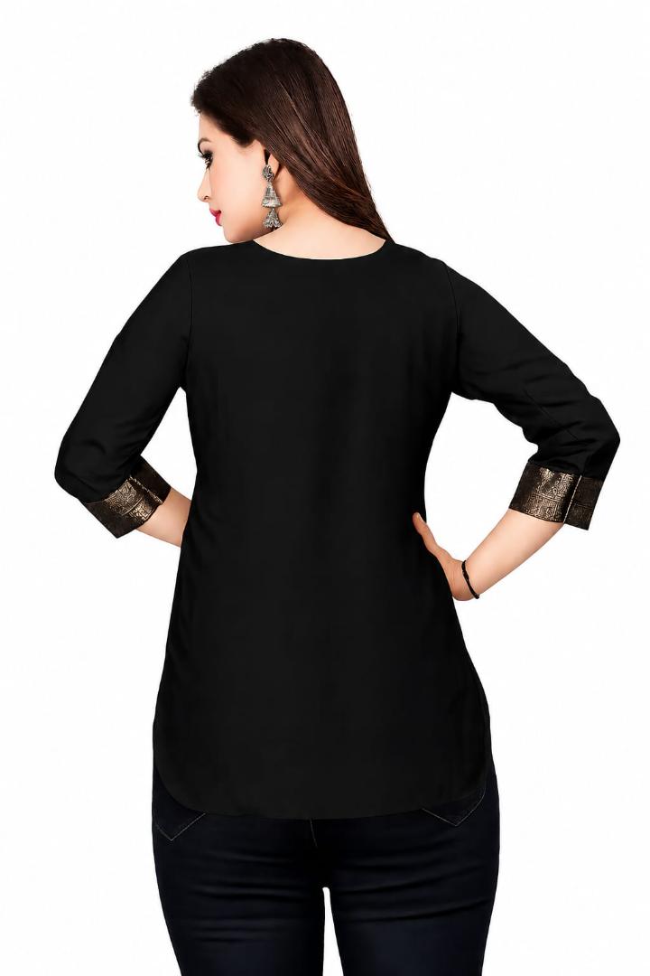 MUSTAKIN CREATION Cotton kurti. febrik leon cotton (Pack of 1) only kurti (Black)