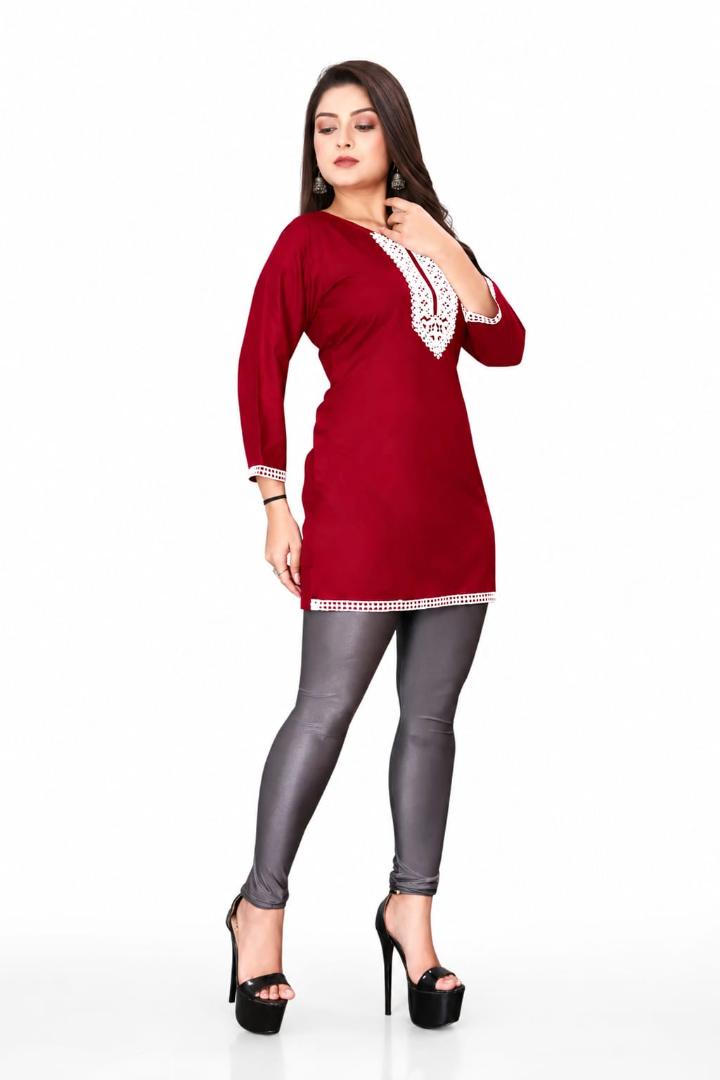 MUSTAKIN CREATION Cotton kurti. febrik leon cotton (Pack of 1) only kurti (Red)