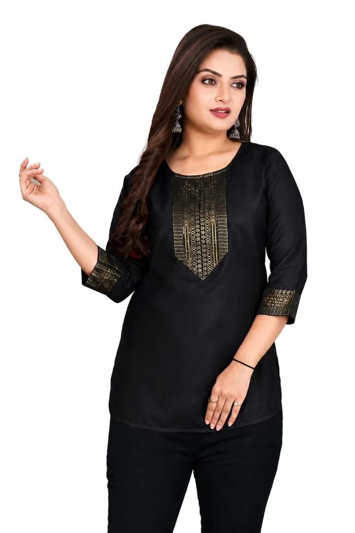 MUSTAKIN CREATION Cotton kurti. febrik leon cotton (Pack of 1) only kurti (Black)
