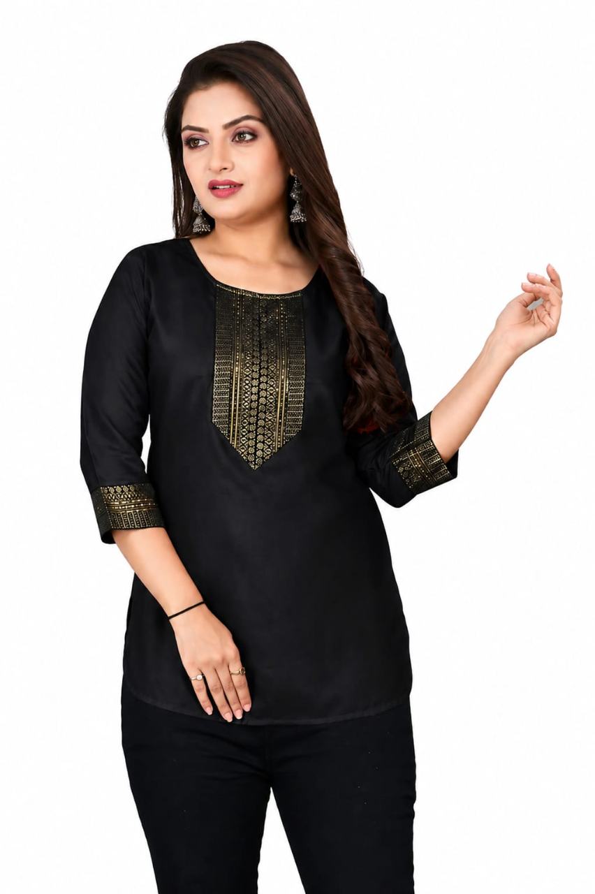 MUSTAKIN CREATION Cotton kurti. febrik leon cotton (Pack of 1) only kurti (Black)