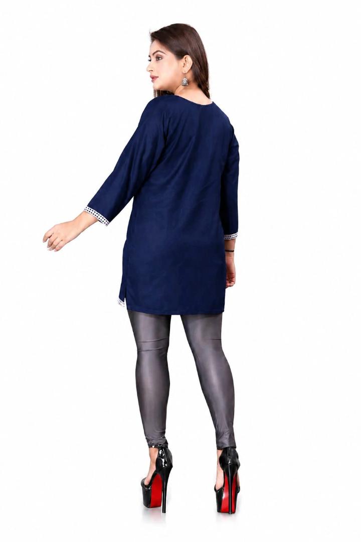 MUSTAKIN CREATION Cotton kurti. febrik leon cotton (Pack of 1) only kurti (Dark Blue)