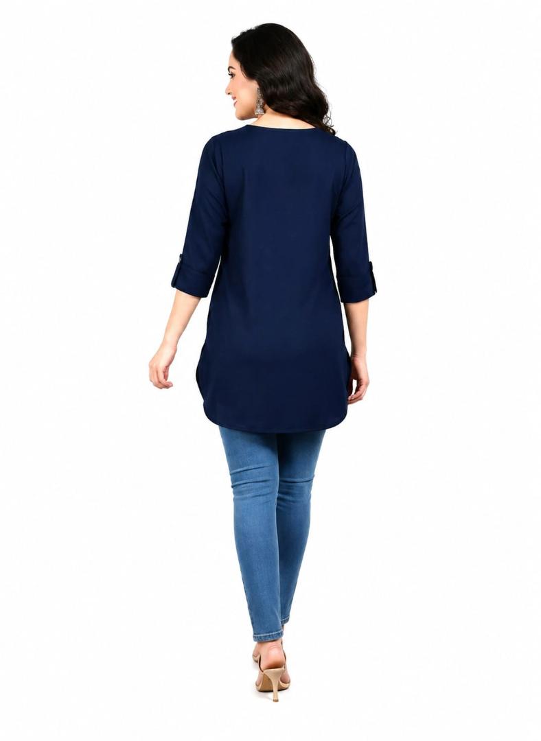 MUSTAKIN CREATION Cotton kurti. febrik leon cotton (Pack of 1) only kurti (Dark Blue)