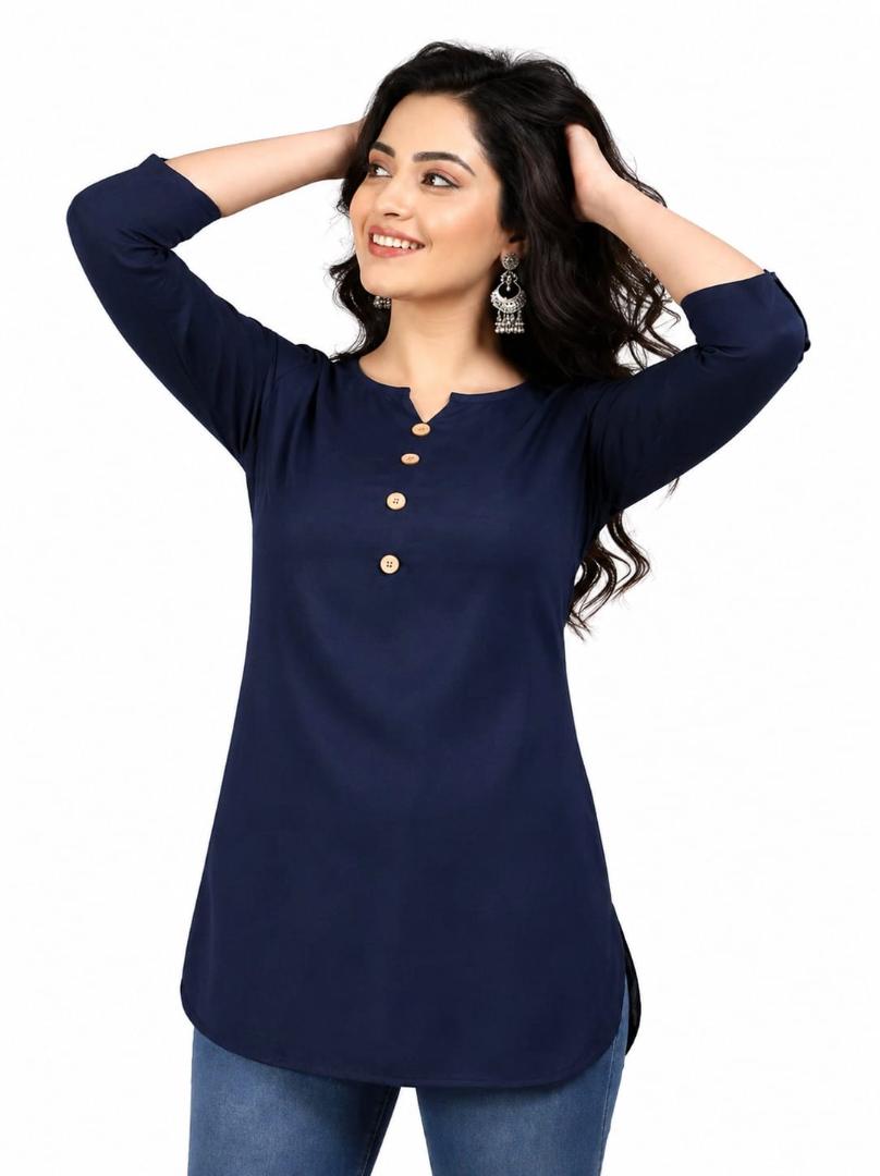 MUSTAKIN CREATION Cotton kurti. febrik leon cotton (Pack of 1) only kurti (Dark Blue)