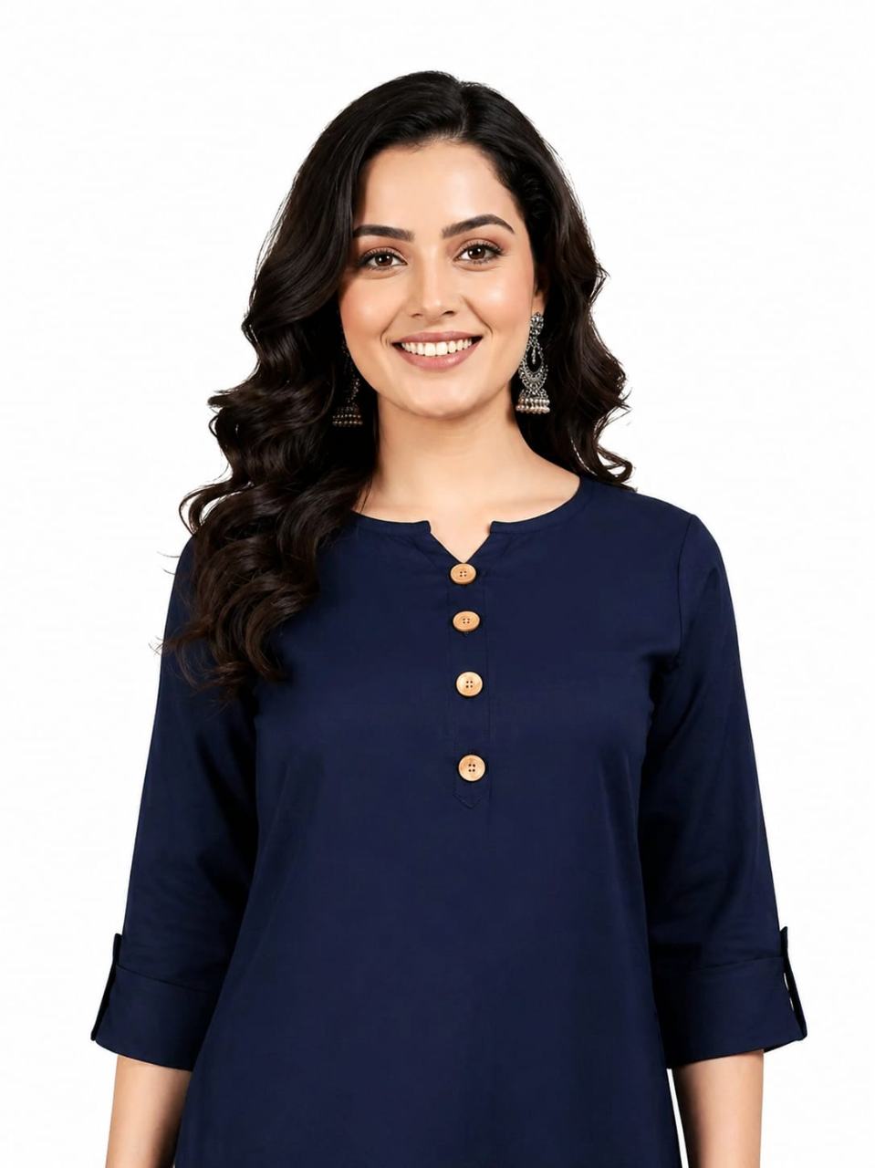 MUSTAKIN CREATION Cotton kurti. febrik leon cotton (Pack of 1) only kurti (Dark Blue)