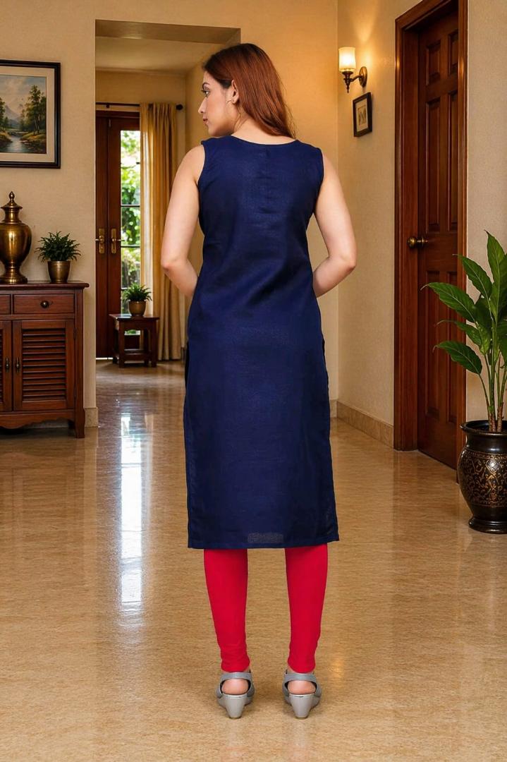 MUSTAKIN CREATION Cotton kurti. febrik leon cotton (Pack of 1) only kurti (Dark Blue)