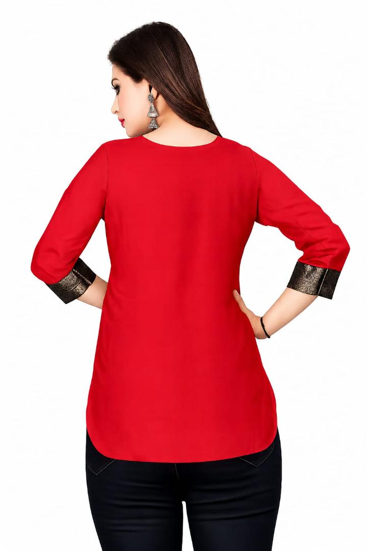 MUSTAKIN CREATION Cotton kurti. febrik leon cotton (Pack of 1) only kurti (Red)