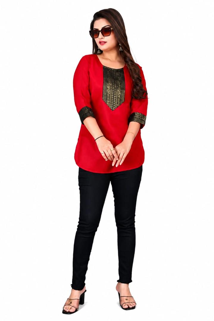 MUSTAKIN CREATION Cotton kurti. febrik leon cotton (Pack of 1) only kurti (Red)