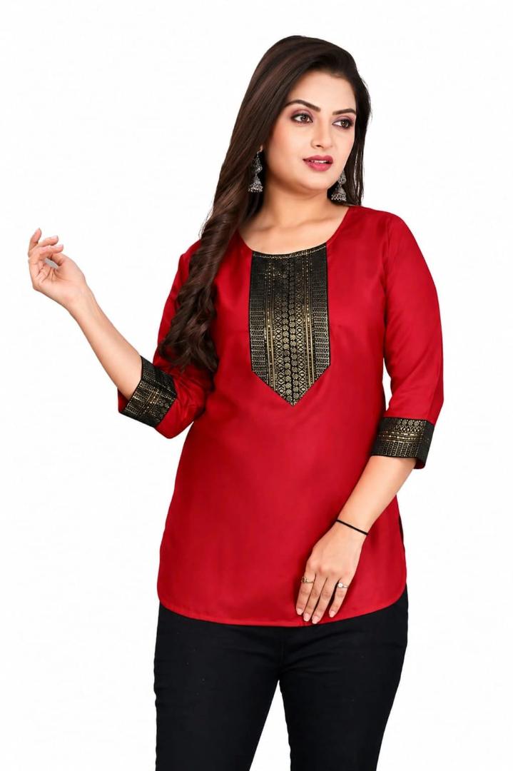 MUSTAKIN CREATION Cotton kurti. febrik leon cotton (Pack of 1) only kurti (Red)