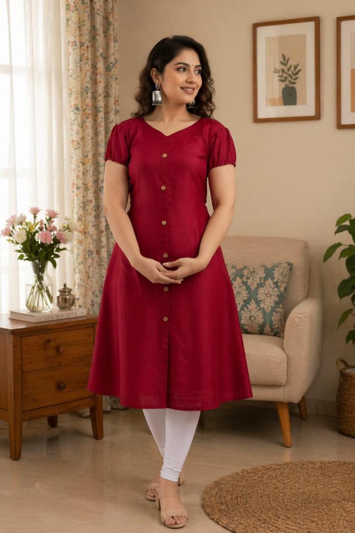 MUSTAKIN CREATION Cotton kurti. febrik leon cotton (Pack of 1) only kurti (Red)
