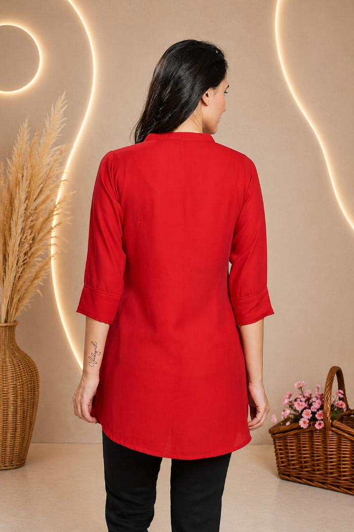 MUSTAKIN CREATION Cotton kurti. febrik leon cotton (Pack of 1) only kurti (Red)