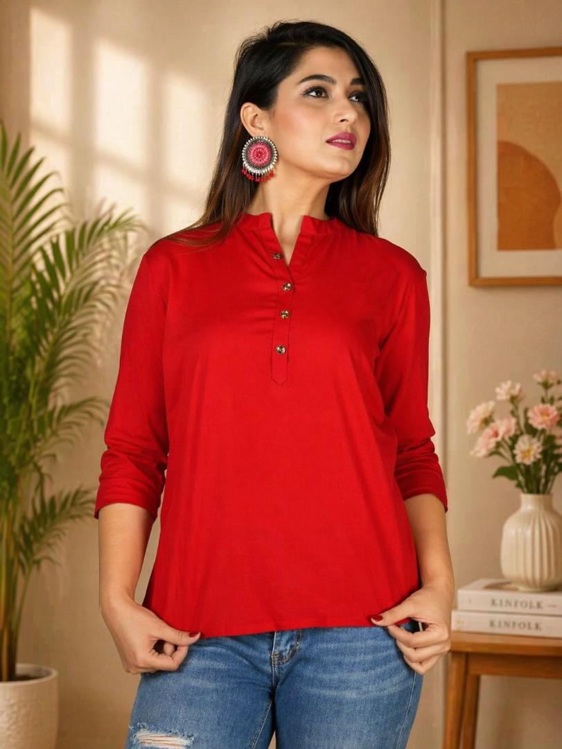 MUSTAKIN CREATION Cotton kurti. febrik leon cotton (Pack of 1) only kurti (Red)