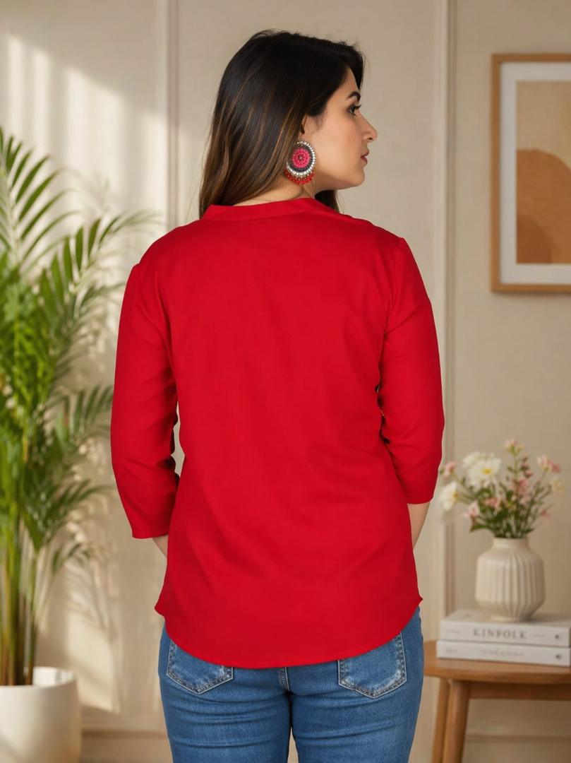 MUSTAKIN CREATION Cotton kurti. febrik leon cotton (Pack of 1) only kurti (Red)