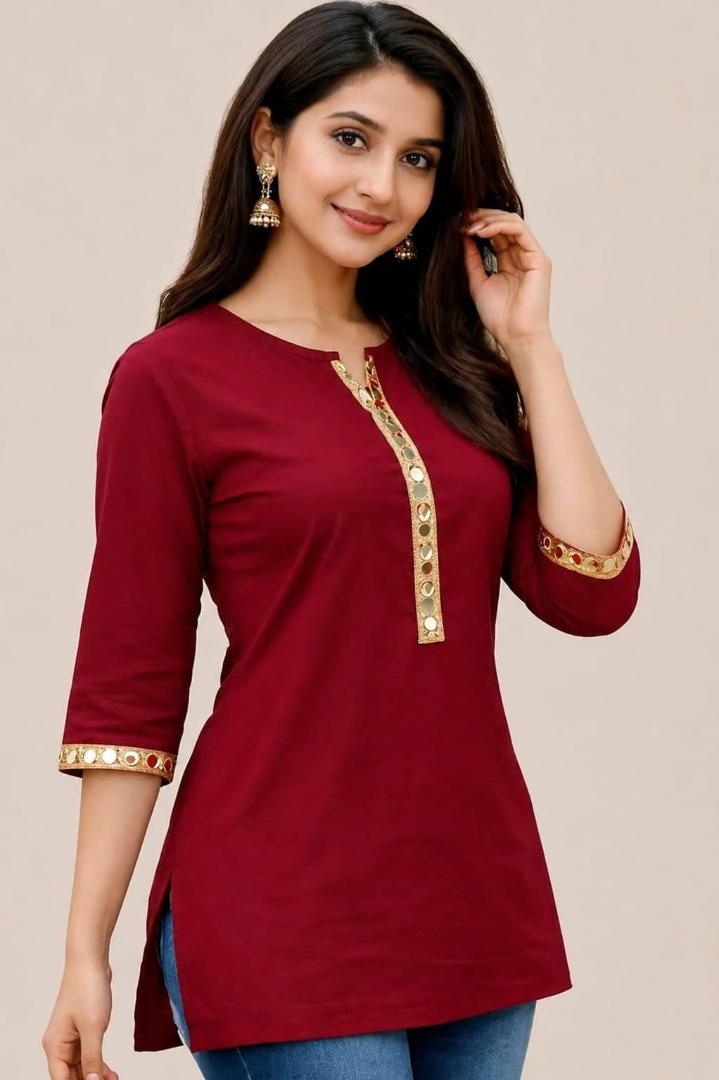MUSTAKIN CREATION Cotton kurti. febrik leon cotton (Pack of 1) only kurti (Red)