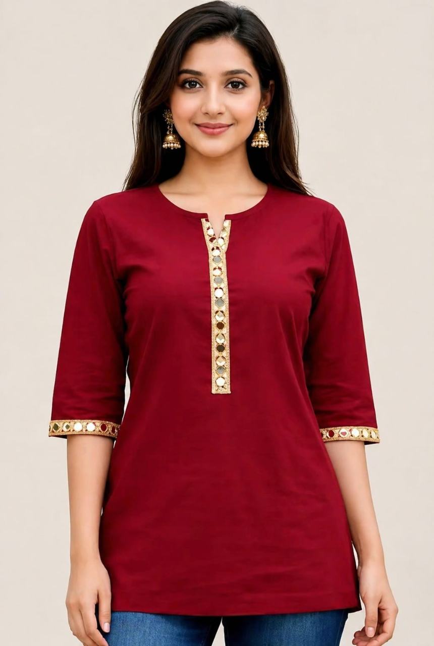 MUSTAKIN CREATION Cotton kurti. febrik leon cotton (Pack of 1) only kurti (Red)