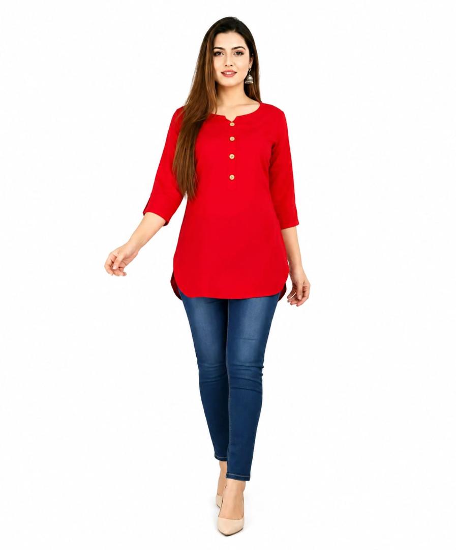 MUSTAKIN CREATION Cotton kurti. febrik leon cotton (Pack of 1) only kurti (Red)