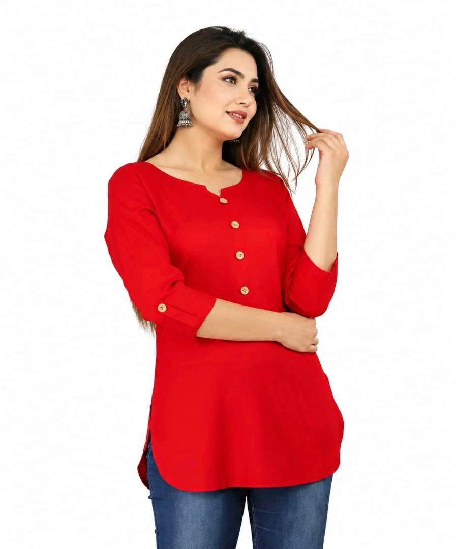 MUSTAKIN CREATION Cotton kurti. febrik leon cotton (Pack of 1) only kurti (Red)