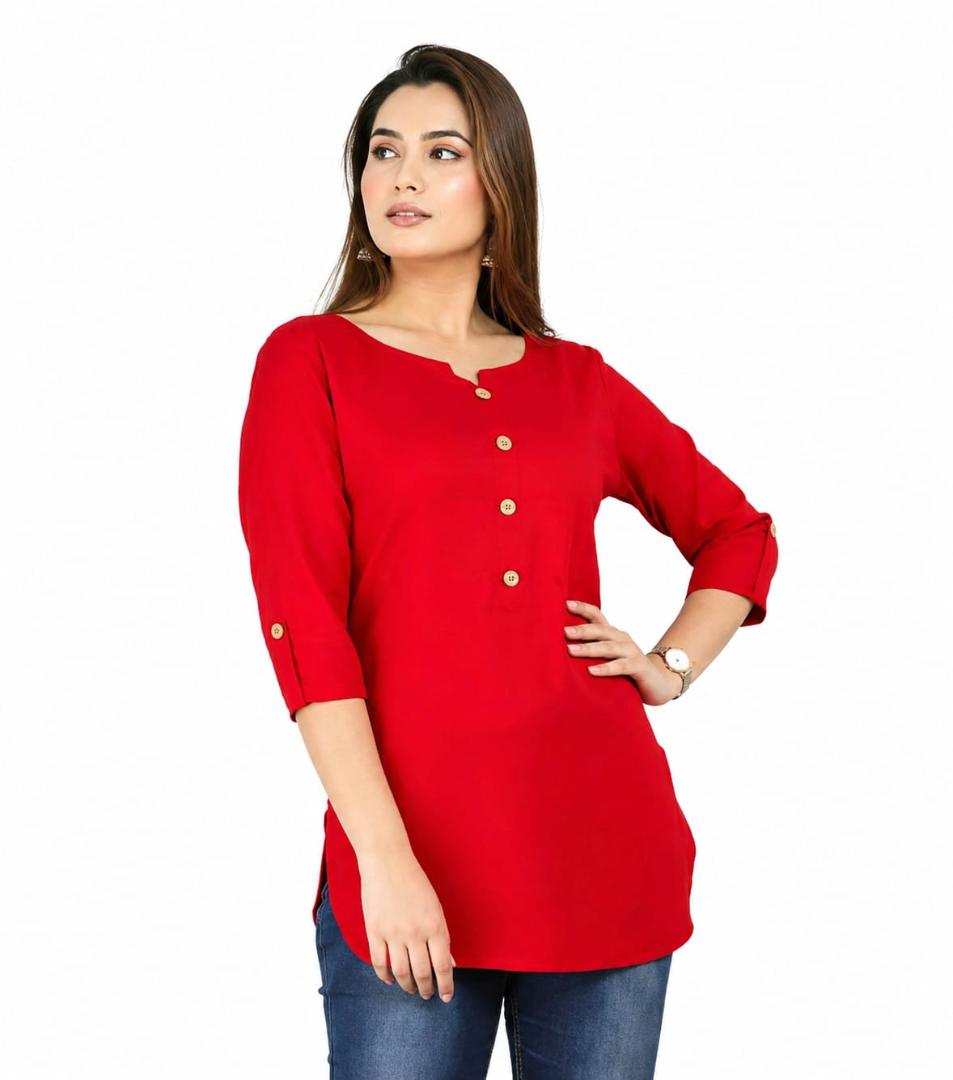 MUSTAKIN CREATION Cotton kurti. febrik leon cotton (Pack of 1) only kurti (Red)