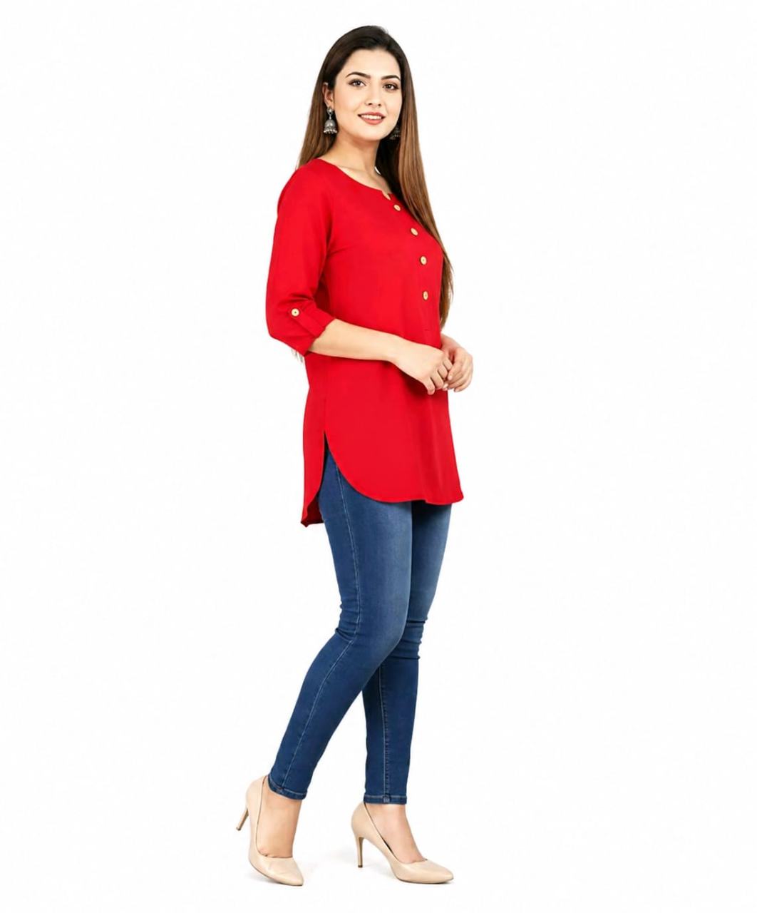 MUSTAKIN CREATION Cotton kurti. febrik leon cotton (Pack of 1) only kurti (Red)