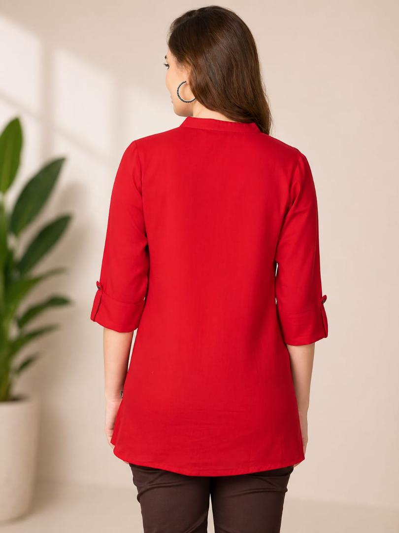 MUSTAKIN CREATION Cotton kurti. febrik leon cotton (Pack of 1) only kurti (Red)
